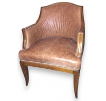 Fauteuil style Directoire en cuir brun