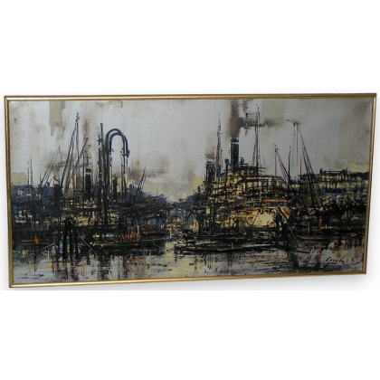 Tableau "Vue d'un port", signé CECCHI