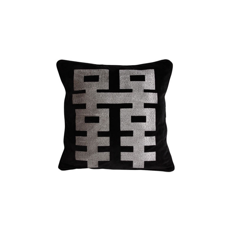 Coussin motif géométrique argenté, fond noir - Moinat SA ...