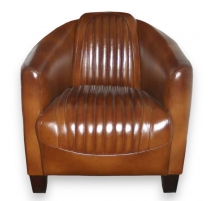 Fauteuil club Barquette sport en cuir brun