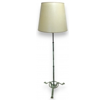 Lampe sur pied en fer forgé vert et laiton