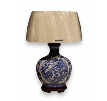 Lampe en porcelaine ovale bleu-blanc