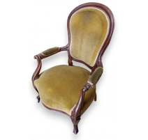 Fauteuil voltaire Louis-Philippe, velours jaune