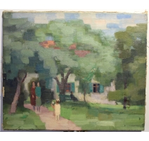 Tableau "Au jardin" signé H. WEBER