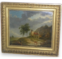 Painting "Castle, cows and fig