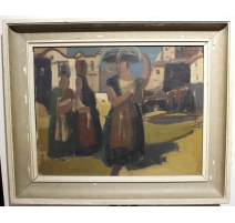 Tableau "Femmes au marché" signé FUSTIER 44