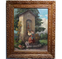 Tableau "Fille à la prière" signé J. BLUMENTHAL