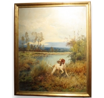 Tableau "Chien de chasse" signé J RENAUD