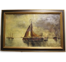 Tableau "Bateaux dans un port" signé F. BROCKMAN