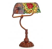 Lampe de bureau style Tiffany, décor fleur rouge