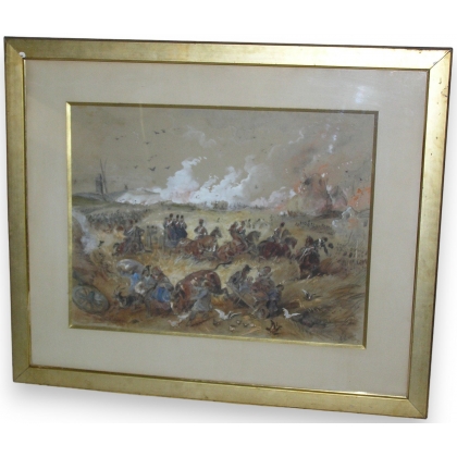 Watercolor "Battle Scene", sig