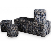 Ensemble Banquette et Poufs en Velours - Bleu