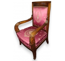 Fauteuil style Restauration, damas rouge