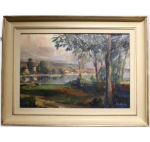 Tableau "Bord du lac Léman" signé P. Rt. PERRIN