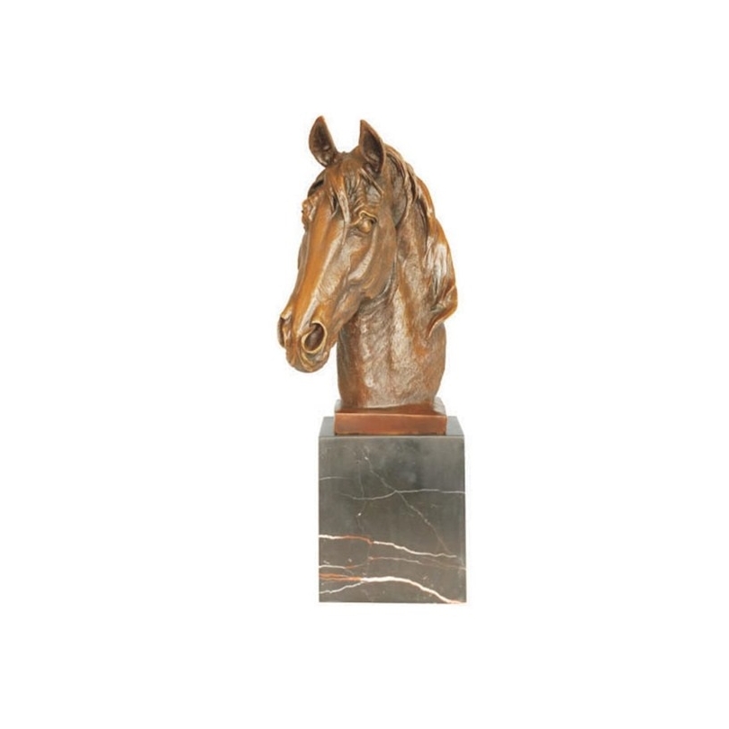 Bronze Tête de cheval socle en marbre noir