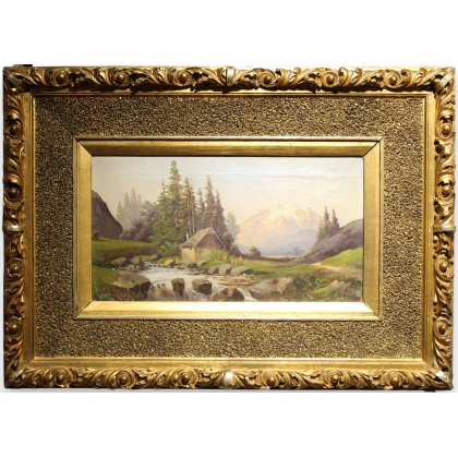 Tableau "Paysage de montagne" signé J. RIEGLER