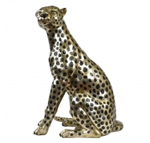 Bronze "Guépard assis" argenté, taille nature