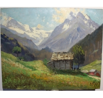 Tableau "Montagnes" signé E. FREI 1952