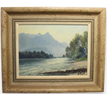 Tableau "Le Rhône" signé E. FREI 1951