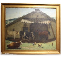 Tableau "Ferme du Jura" signé J.J. GUILLARMOD 79