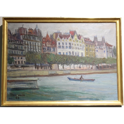 Tableau "Barque sur le Rhin" signé J. DUCOMMUN 43