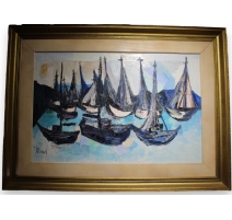 Tableau "Barques" signé REINEL 74