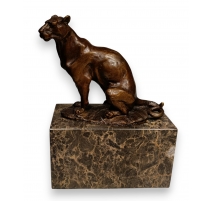 Bronze Panthère assise socle en marbre