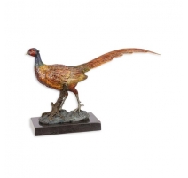 Bronze polychrome Faisan, socle en marbre