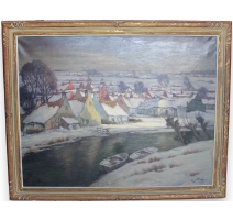 Tableau "Village eneigé" signé Jan MAES