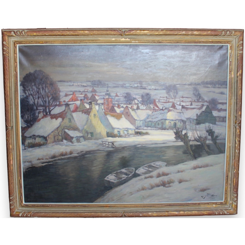 Tableau "Village eneigé" signé Jan MAES