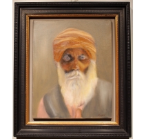 Tableau "Portrait Vieillard au turban" signé