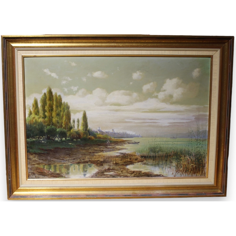 Tableau "Lac de Morat" signé J. KEISER