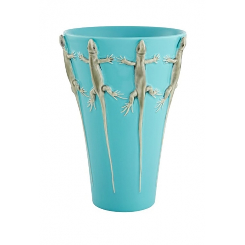 Vase turquoise avec lézards