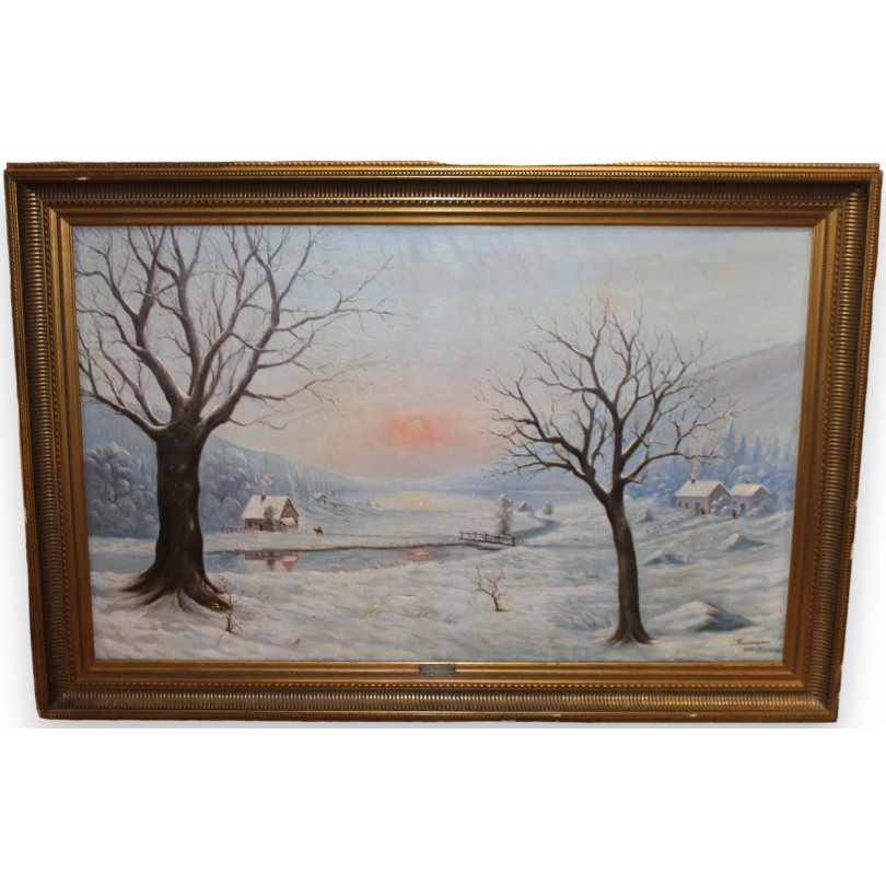 Tableau "Scène de neige" signé J. WEISMANN 1930