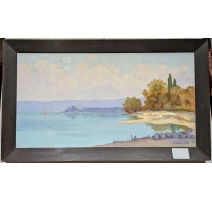 Tableau "Lac à St-Prex" signé M. LOUP DE R.