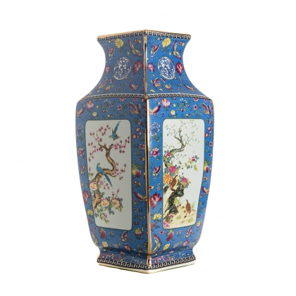 Vase carré Bleu Oiseaux