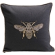 Coussin brodé abeille noir