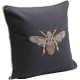 Coussin brodé abeille noir