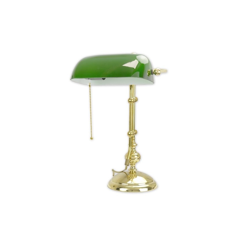 Lampe de banquier en laiton poli et globe vert - Moinat SA - Antiquités  décoration