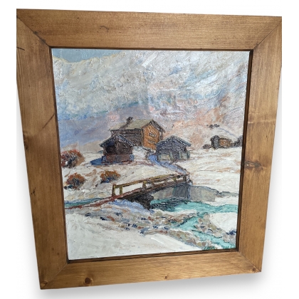 Tableau "Chalets en hiver" monogrammé LAA